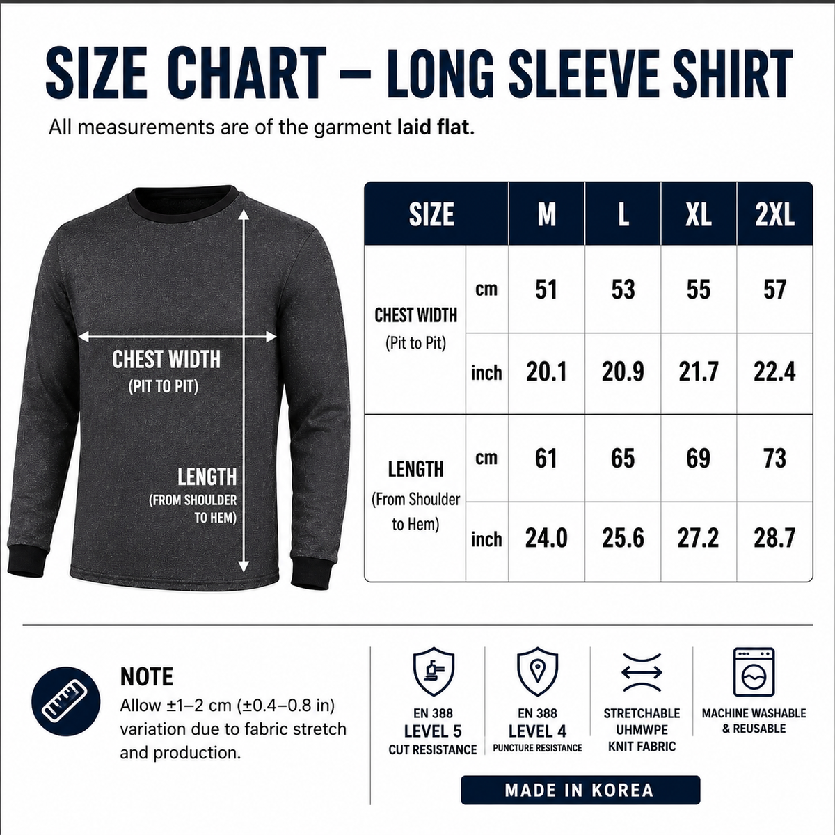 CLIPEUS Type 1 Cut-Resistant & Puncture-Resistant Long-Sleeve Top | Made in Korea